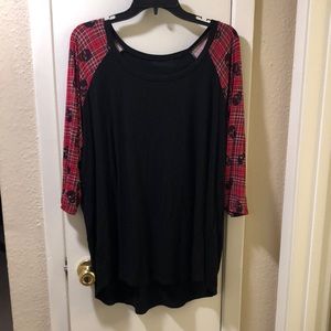 Torrid Super Soft Black Long Sleeve Red Plaid with Skulls